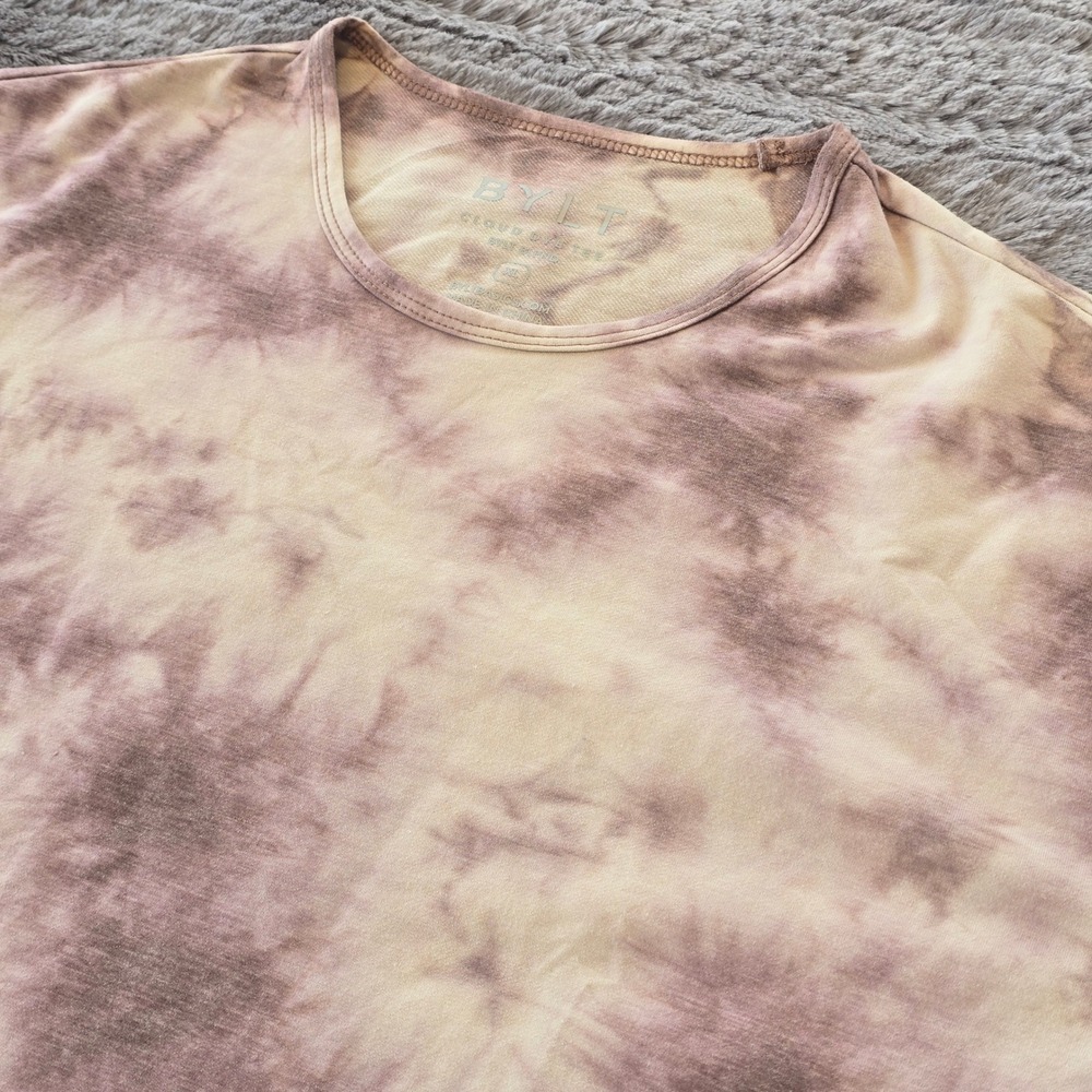 BYLT Premium Basics Cloud Dye Tee Mauve Cream Tie Dye XL Curved Hem Shirt - Picture 1 of 5
